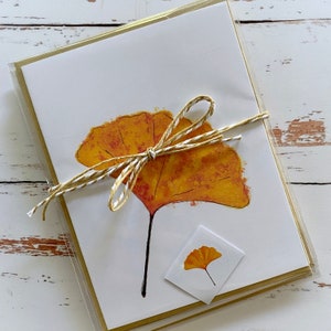 Fall Ginkgo Leaves Greeting Cards (set of 5, blank with envelope seals)