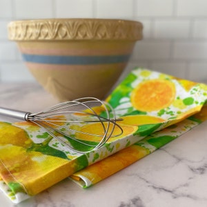 Citrus Splash Linen-Cotton Tea Towel  | Original | Kitchen | Dish | Modern Farmhouse | Shabby Chic | Traditional | Lemon