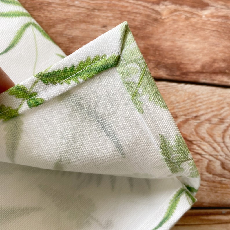 Woodland Fern Linen-Cotton Cloth Napkins Dinnerware Modern Farmhouse Shabby Chic Traditional Botanical Elegant Green image 10