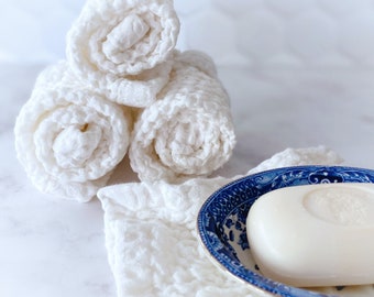 Waffle Weave Linen-Cotton Face Cloth/Fingertip Towels (Set of Four) | Spa | Onsen | Facial | Modern | Farmhouse | Coastal