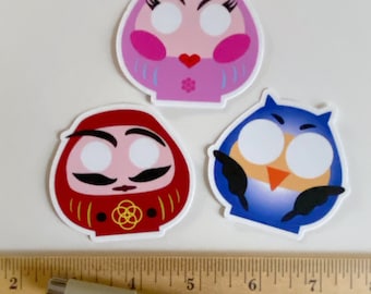 Daruma Dolls Die-cut Vinyl Sticker Set (3) suerte / fortuna / kawaii / Asiática