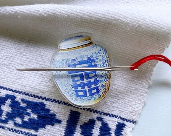 Ginger Jar Needle Minder | Needle Nanny | Blue & White | Chinoserie | Double Happiness