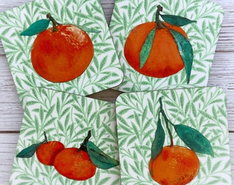 Satsuma Coasters – Boxed Set of 8 | Orange| Tangerine | Drinkware |Gift | Hostess | Summer | Preppy | William Morris