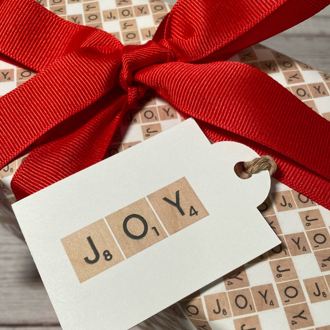 Scrabble Joy Gift Wrap Set includes Paper Tags & Ribbon Etsy