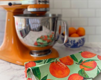 Satsuma Linen-Cotton Tea Towel  | Original | Kitchen | Dish | Modern Farmhouse | Shabby Chic | Traditional | Orange | Tangerine | Citrus