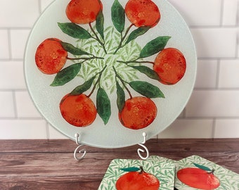 Satsuma Cheese Plate Set with Coasters / Cutting Board – Original Design – | gift | citrus | kitchen | decor | accessory | hostess