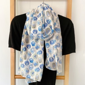 Ginger Jar Jumble Chiffon Scarf | Blue & White | Chinoiserie | Silky | Elegant