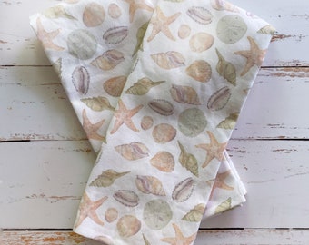 Seashell Linen-Cotton Tea Towel  | Original | Kitchen | Dish | Modern Farmhouse | Shabby Chic | Traditional | Coastal Kitchen