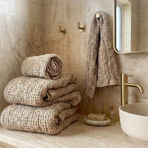 Waffle Weave Linen-Cotton Bath & Hand Towel Set (two of each) | Spa | Onsen | Turkish | Modern | Farmhouse | Coastal