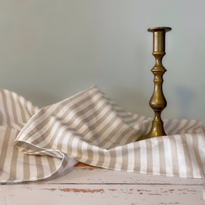 Sand Stripe Table Runner 52&quot; Linen-Cotton  | Original | Kitchen | Table | Modern Farmhouse | Shabby Chic | Traditional | Beige | Ticking