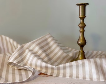 Sand Stripe Table Runner 52" Linen-Cotton  | Original | Kitchen | Table | Modern Farmhouse | Shabby Chic | Traditional | Beige | Ticking