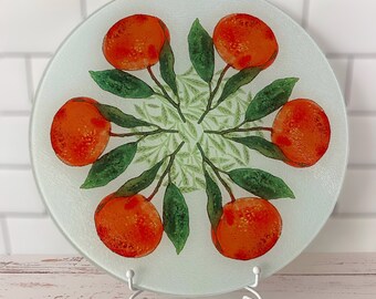 Satsuma Cheese Plate / Cutting Board – Original Design – 12" Round Tempered Glass | gift | citrus | kitchen | decor | accessory | hostess