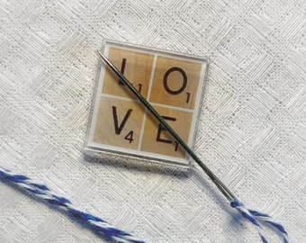 Scrabble LOVE Needle Minder | Needlepoint | Word Games | Word Nerd | Romantic Love