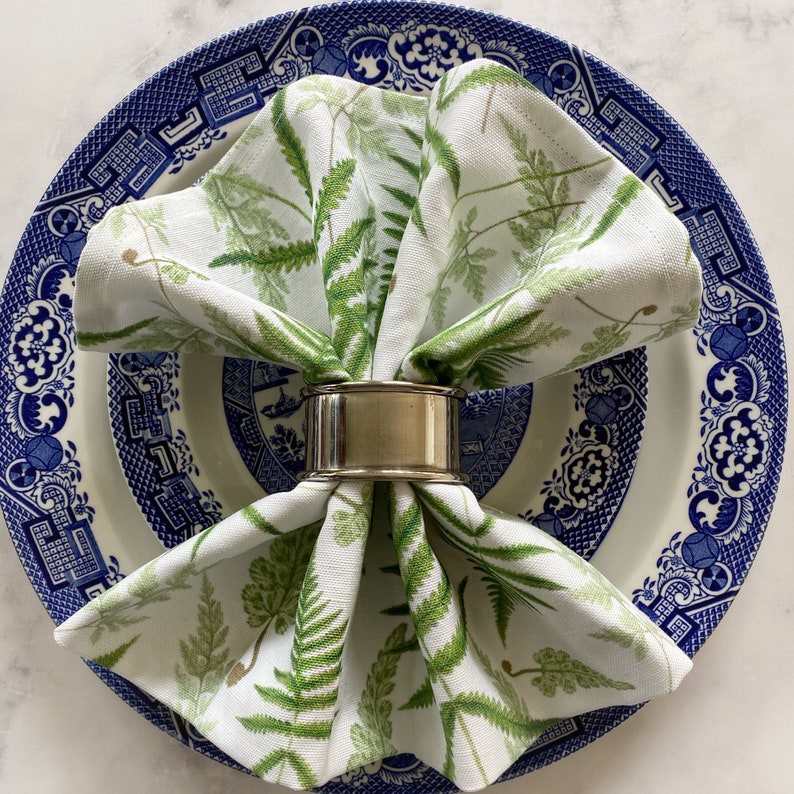 Woodland Fern Linen-Cotton Cloth Napkins Dinnerware Modern Farmhouse Shabby Chic Traditional Botanical Elegant Green image 9