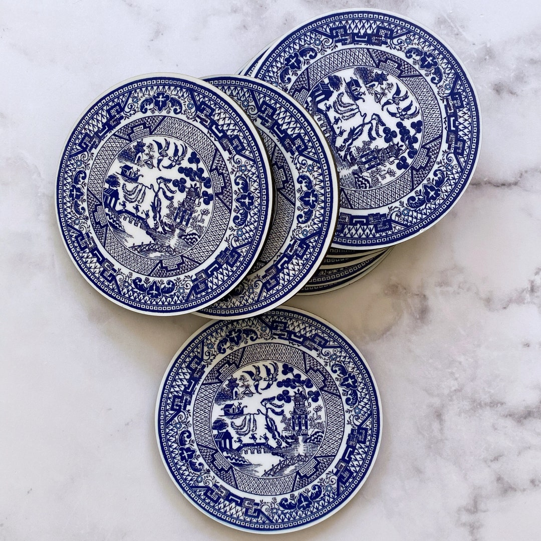Blue Willow Coasters Boxed Set of 8 Blue & White Traditional Drinkware