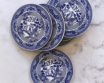 Blue Willow Coasters – Boxed Set of 8 | Blue & White | Traditional | Drinkware |Gift | Hostess | Modern Farmhouse | Preppy | Chinoiserie