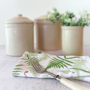 Woodland Fern Linen-Cotton Cloth Napkins | Dinnerware | Modern Farmhouse | Shabby Chic | Traditional | Botanical | Elegant | Green