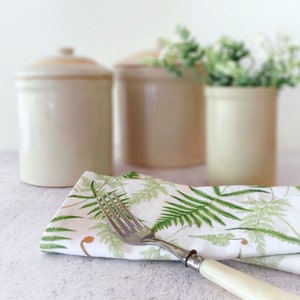 Woodland Fern Linen-Cotton Cloth Napkins Dinnerware Modern Farmhouse Shabby Chic Traditional Botanical Elegant Green image 1