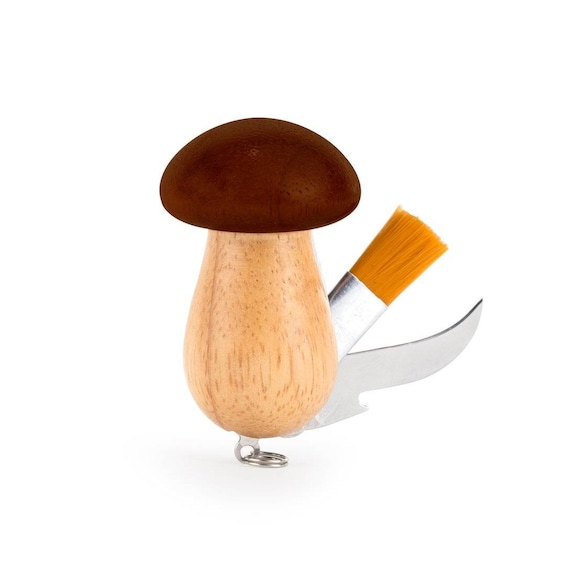 Wooden Mushroom Keychain Knife & Brush 