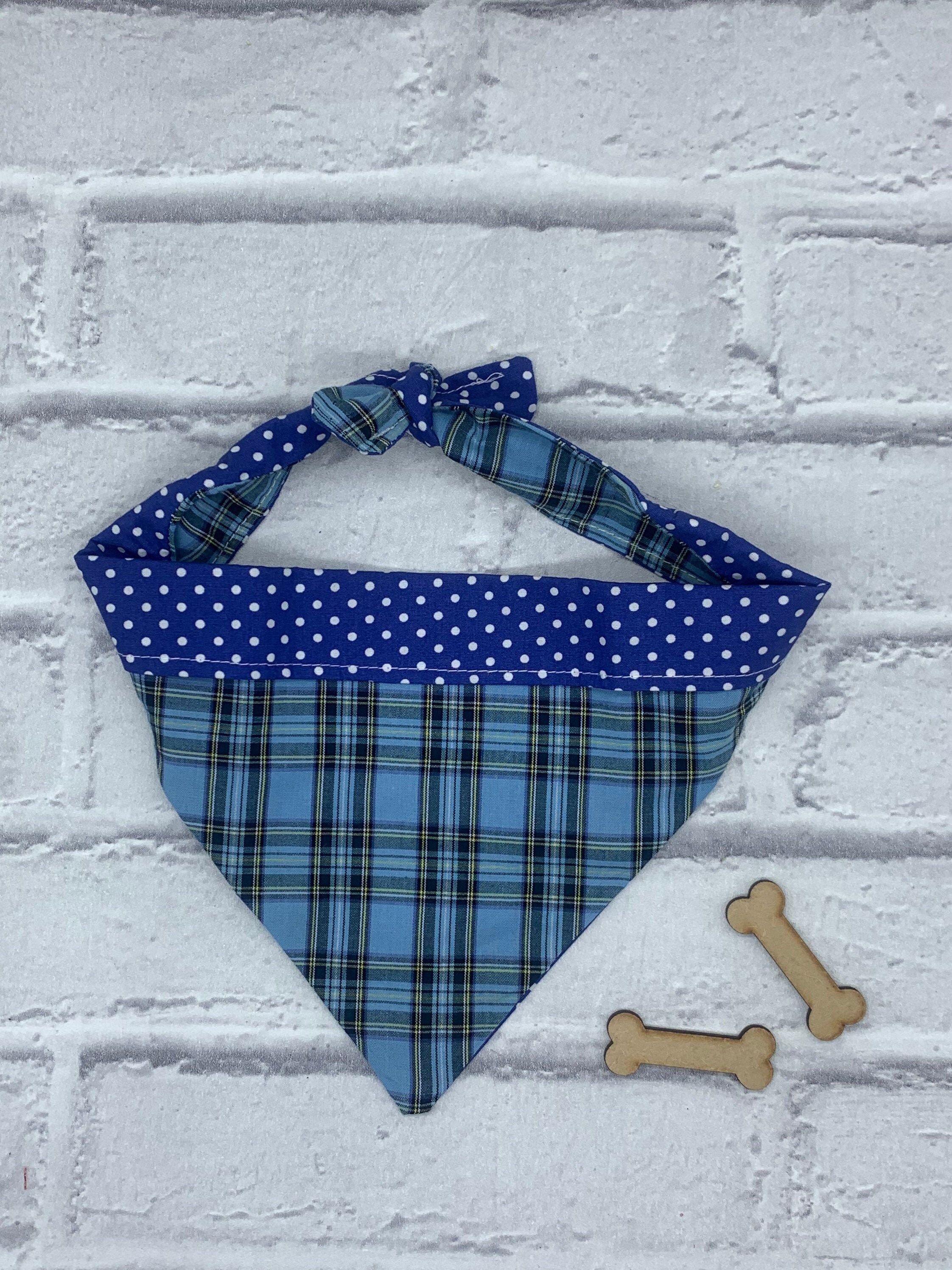 Blue tartan dog bandana handmade Etsy