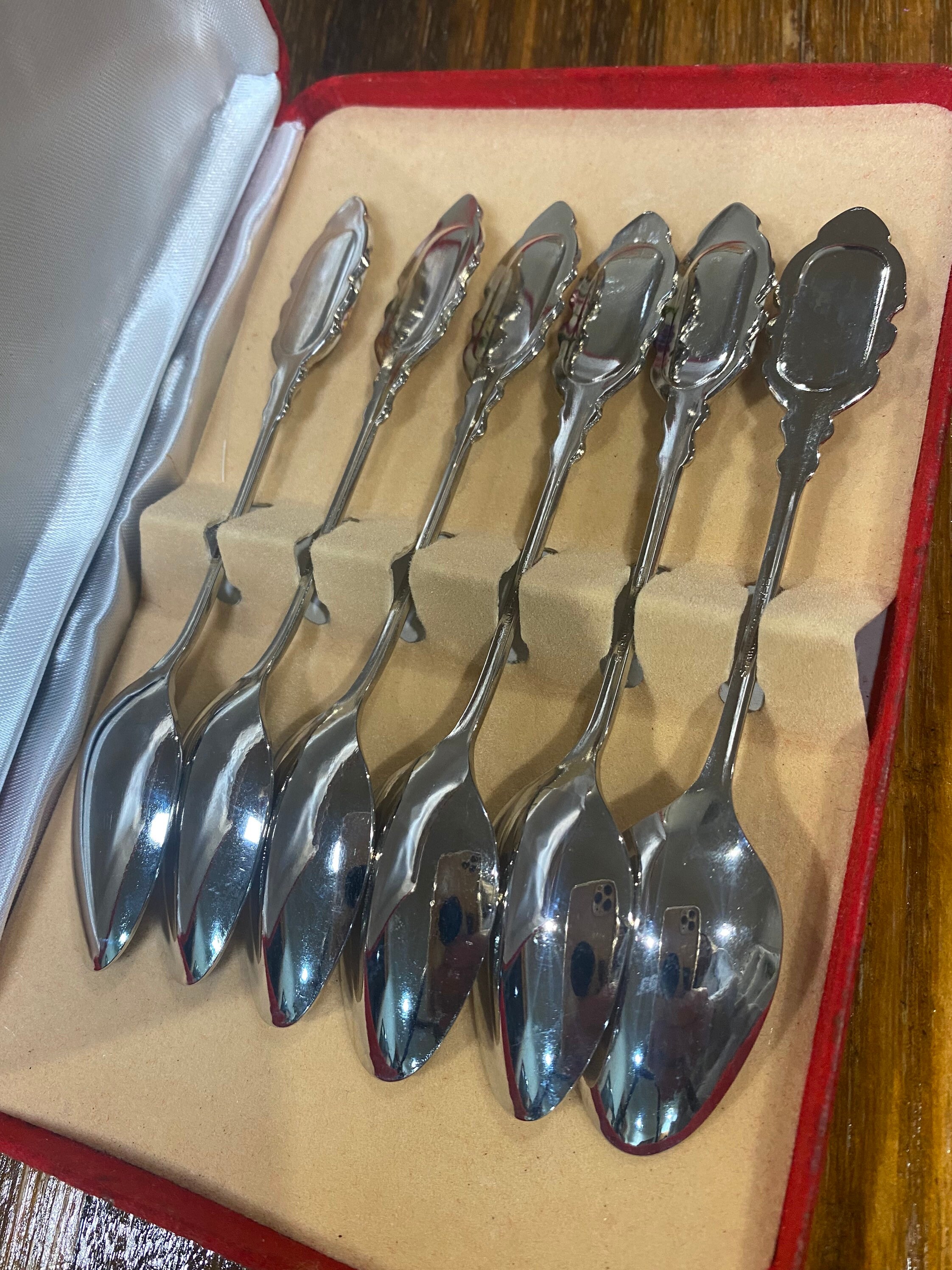 Six vintage stainless steel floral spoons in original box Etsy