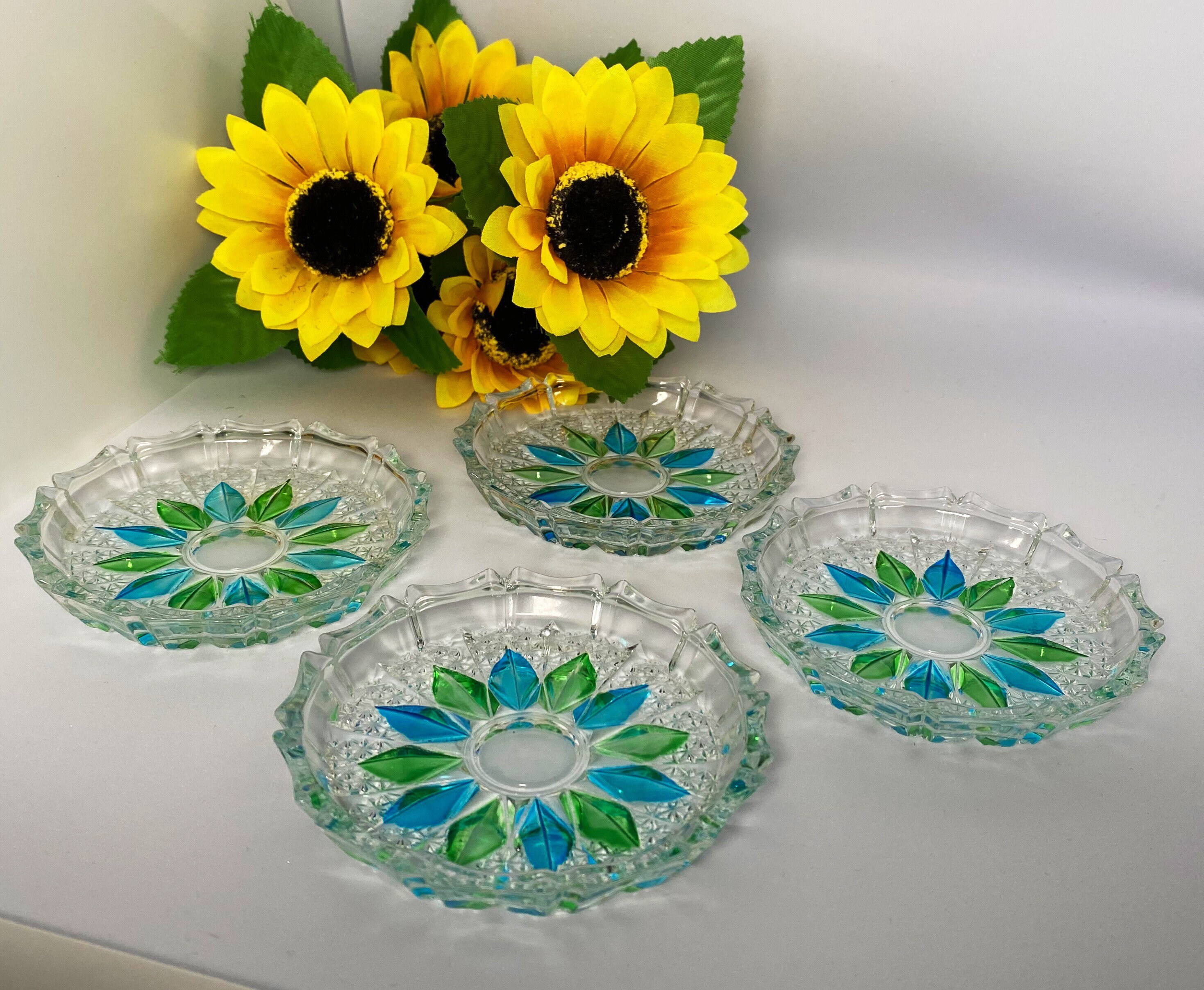 Set of four pretty glass coasters. Etsy