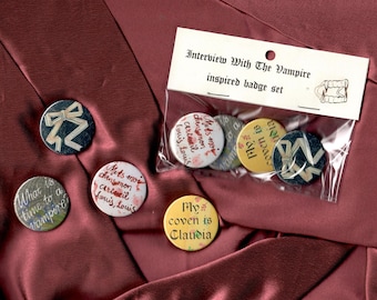 IWTV inspired Badge Set - 4 32mm pin-badges - Interview With The Vampire, The Vampire Lestat