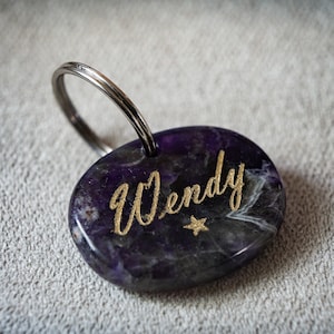 LARGE Amethyst Pet ID Tag | Custom Engraved Healing Stone