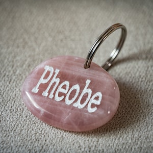 LARGE Rose Quartz Pet ID Tag | Custom Engraved Healing Stone