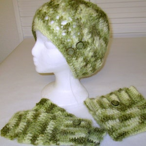 Hand Crochet Hat Boot Cuff Wristwarmer Set