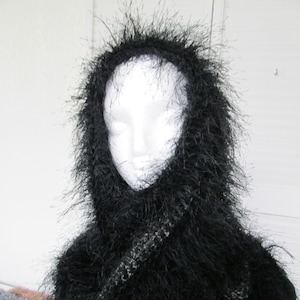 Hand Crochet Faux Fur Long Cowl Hoodie Wrap