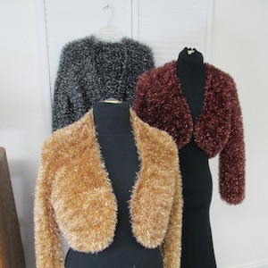 Metallic Dazzle Faux Fur Eyelash Bolero Shrug Jacket