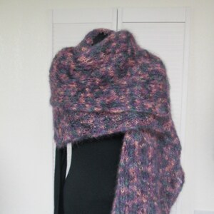 Shades of Purple/Green Thick Handknit Lace Mohair Shawl/Wrap
