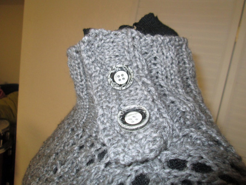 Soft Wool Knit Poncho with Faux Button Collar