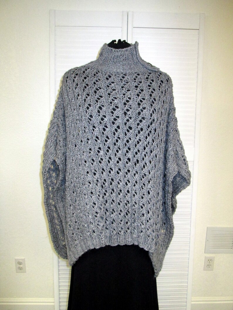 Soft Wool Knit Poncho with Faux Button Collar