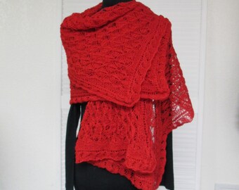 Lace rosso brillante Maglia Rettangolare Shawl/Wrap