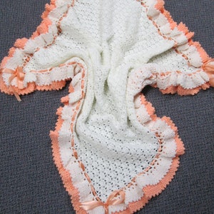 Peach and White Ruffles Crochet Baby Afghan