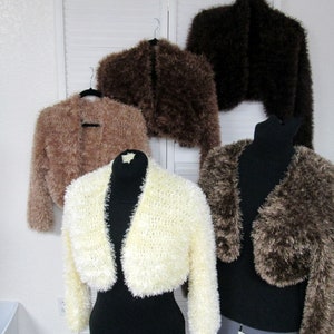 Brown Shades Faux Fur Eyelash Crochet Bolero Jacket