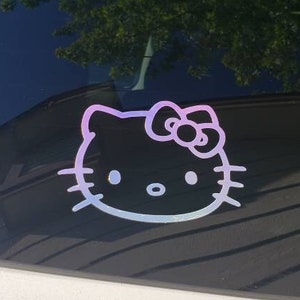 Kitty Holographic Car Decal,  Holographic Glitter Pink White Teal Silver Permanent Car Laptop Sticker Vinyl Decal Set, Kawaii JDM Decal