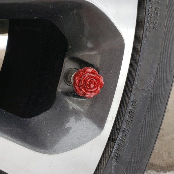 Red Rose Valve Stem Caps, Flower Valve Stem, Kawaii JDM Car Accessories, Red Car Accessories, Cute Car Accessories, Red Rose Car Parts