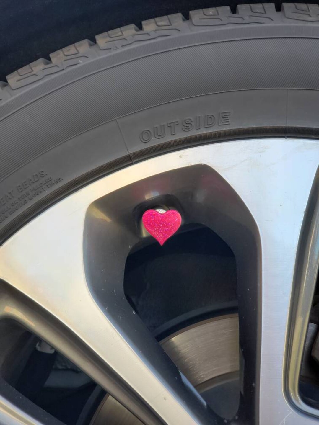 Hot Pink Heart Tire Valve Stem Caps, Heart Valve Stem Caps, Pink Valve