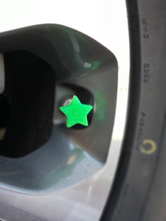 Neon Green Star Valve Stem Caps, Neon Green Tire Valve Stem Caps