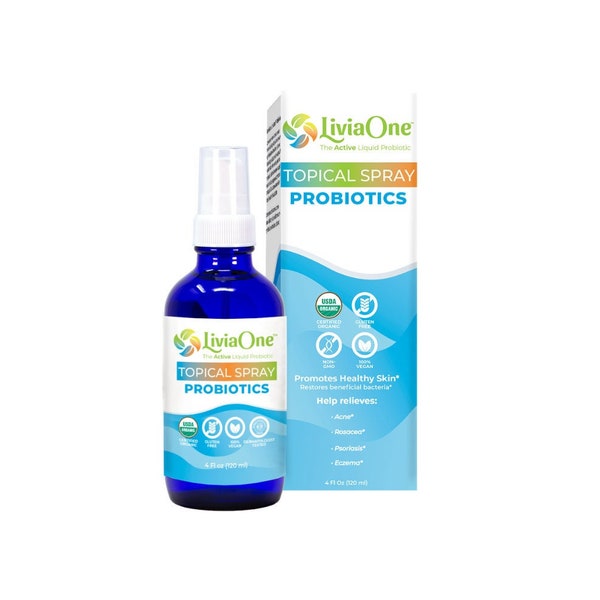 LiviaOne Topical Organic Probiotics Spray - The Clear Choice - 12 Strains Organic Probiotics Protect skin stay Balanced, Resistance to Aging