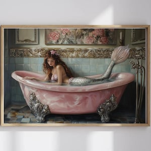 Mermaid Wall art,Whimsical Bathroom Wall Art, Pink Wall art, Bathroom Decor, Fantasy Wall Art, Gift for Her, Mermaids wall art
