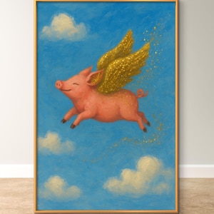 Flying Pig,Pig wall art, Glitter wall art, Cute Animal Decor,Girly wall decor, maximalist decor, Pink decor,Whimsical wall Decor