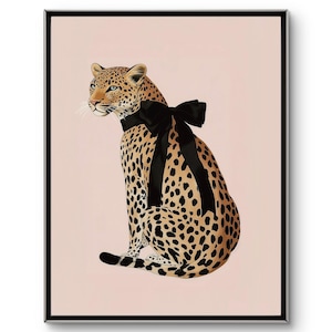 Pink Leopard Wall Art,Coquette Leopard, Black Bow Nursery Decor, Stylish Room Decoration