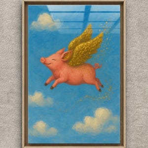 Flying Glittery Pig Wall Art Print, Cute Animal Decor, Matte Poster Print, Kids Room Decor, Farm Animal Nursery Art, Pig image 6
