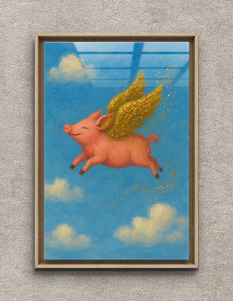 Flying Glittery Pig Wall Art Print, Cute Animal Decor, Matte Poster Print, Kids Room Decor, Farm Animal Nursery Art, Pig image 6