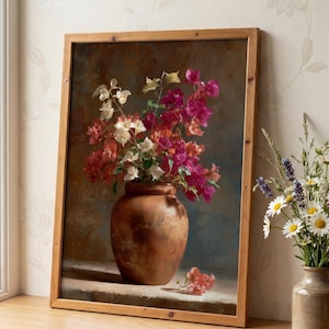 Mexico Bougainvillea Art, Mexican Floral Print, Rustic,Mexican Wall Art, Latina Poster,Flower Painting,  Botanical Poster