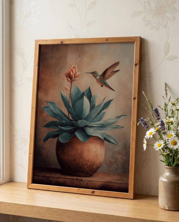 Mexico Agave Wall Art, Mexico Art, Mexican wall art, hummingbird art, latina art, mexico gifts